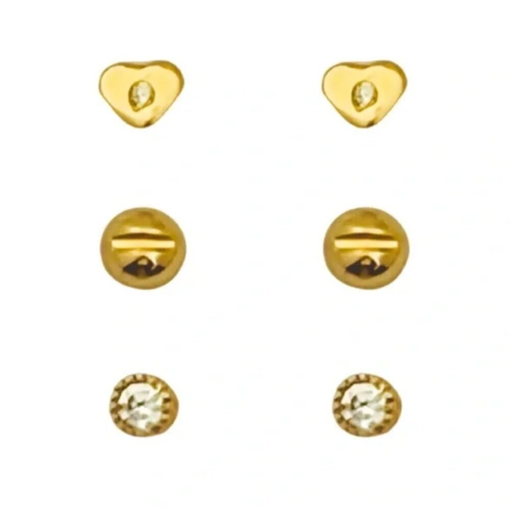 DOLCE VETRA • Three Earrings Set Heart Screw Crystal Pierced Ears